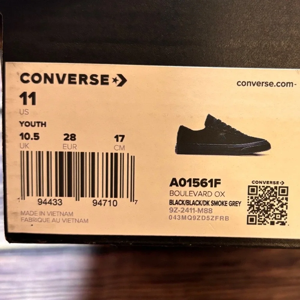 Converse Kids Youth 11 Boulevard Ox Black Grey Low Top Lace Up Sneakers A01561F